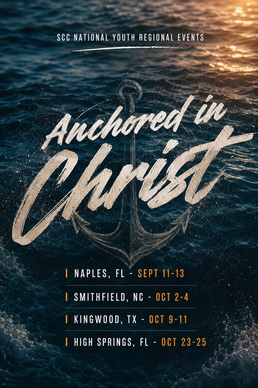 Anchored in Christ SCC National Youth regional events poster